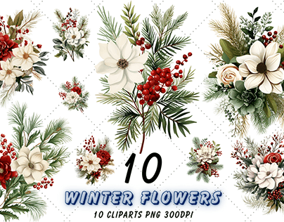 Evergreen Winter Flowers Sublimation Clipart