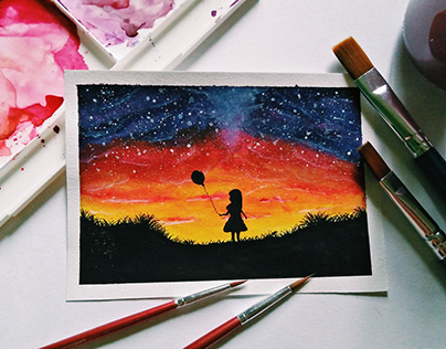 Watercolor Illustrations of - Galaxy Sky -