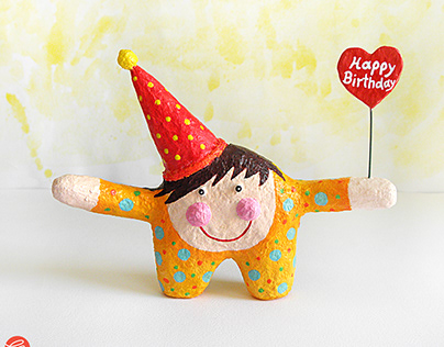 Paper Mache Happy Birthday Cute Figurine