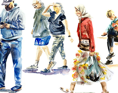 Sketch of real people walking. MKE.