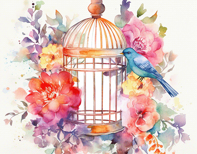 Floral Birdcage watercolor sublimation clipart