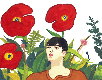 Boy And Poppy Flowers