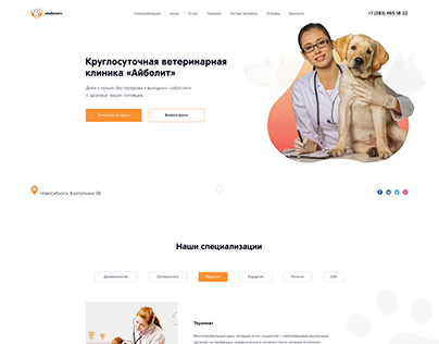 Concept of landing page for veterinary clinic