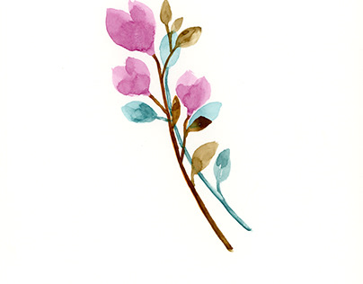 Colorful leaves on a branch watercolor