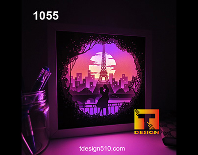 1055. Love in Paris Paper cut light box Tdesign510