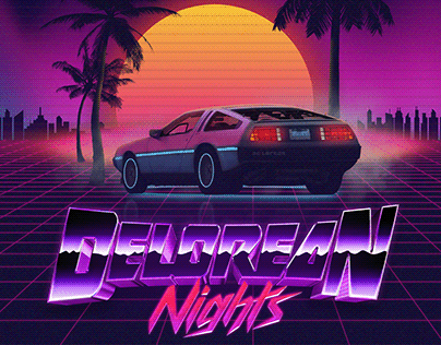 DeLorean Nights 80s Vaporwave Poster