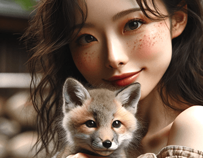 Girl with a fox cub