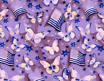 Magic patriotic pattern with butterflies and flags