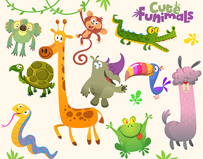 Cartoon animals sets. Character design. Children's book