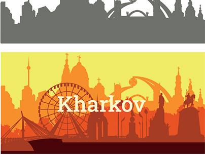 Silhouette of the sights of the city of Kharkov Ukraine