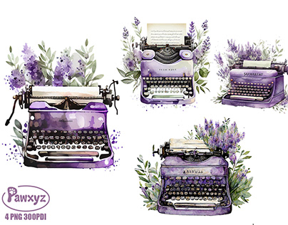 Lavender Typewriter Watercolor PNG file