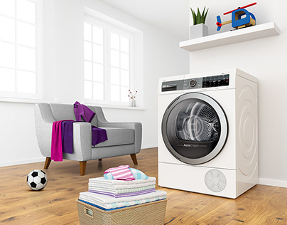 Bosch 3D Key visual - Clothes dryer for Parents