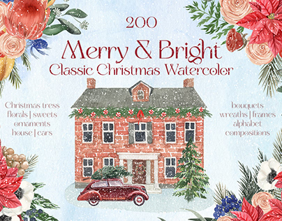 Merry and Bright Classic Christmas Watercolor