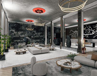 Hotel lobby design with Chinese concept