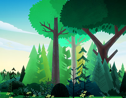 Complex 2.5D scene of magical forest. 8 Color variation