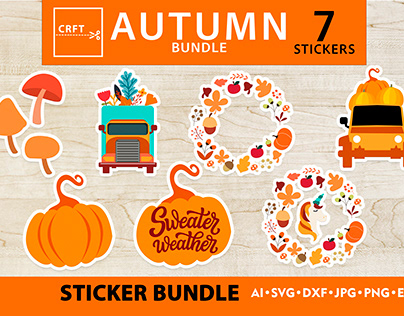 7 Autumn Stickers SVG Cut Files for DIY