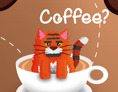 Coffe cat flyer illustration