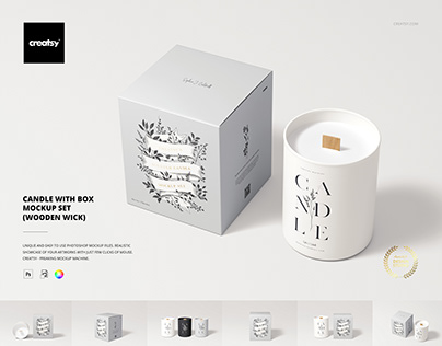 Candle with Box Mockup Set (wooden wick)