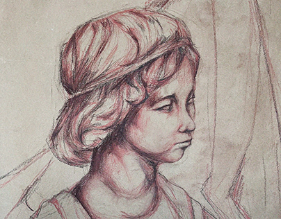 portrait study sketch on wrapping paper