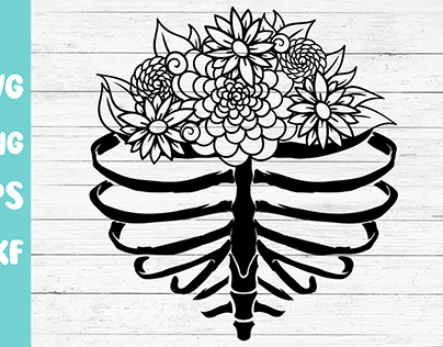 Rib Cage Floral Svg, Ribcage Flowers svg,