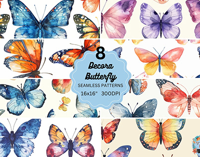 Watercolor Decora Butterfly Seamless Pattern