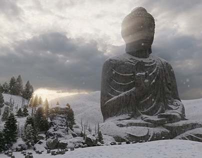 Buddha Statue in Winter Animation