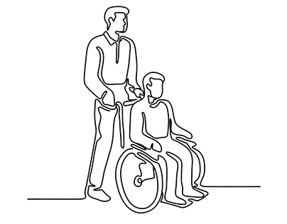 Patient on Wheelchair Continuous Line
