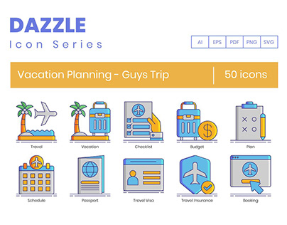 50 Vacation Planning - Guys Trip Icons - Dazzle