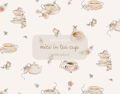 Project thumbnail - mice in tea cup watercolour fabric pattern design