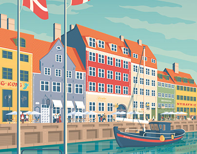 Copenhagen Denmark Travel Poster City Illustration