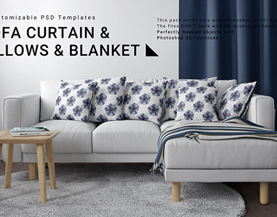 Sofa, Curtain, Pillows & Blanket Set