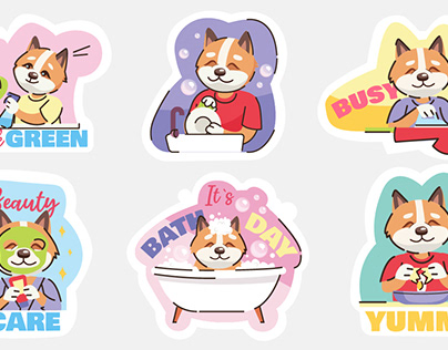 Set of stickers house chores concept illustrations