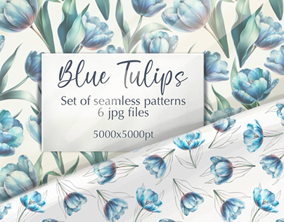 Blue tulips seamless patterns