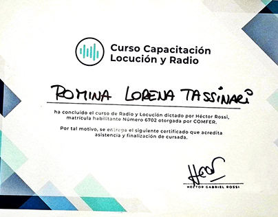 Mi certificado de capacitación Locución y Radio