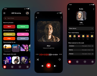 ANP streaming, christian music Mobile app UI design