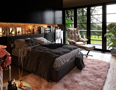 Dark Modern Bedroom Interior Visualization