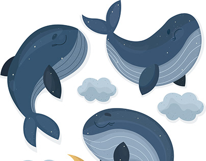 whales waves sea ocean vector illustartion
