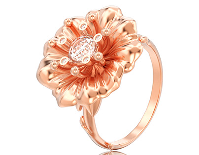 3d modeling flower diamond rose gold ring