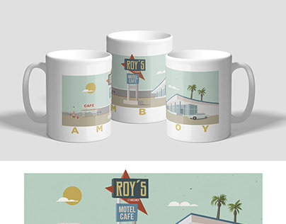 coffee mug illustration for Roy's Motel & Café Route66