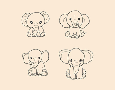 cute baby elephant vector line art design