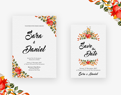 Watercolor Floral Wedding Invitation Card | (CMYK) & 10