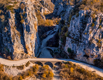 Aerial view of Kokkori Bridge in Epirus,Greece