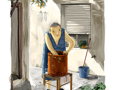 Abuelita preparando caracoles