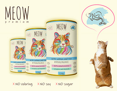 Packaging design for the premium cat food "MEOW"