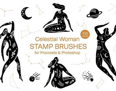 Celestial Woman Stamp Brushes for Procreate, Photoshop