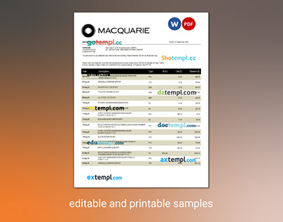 Macquarie Bank statement Word and PDF template