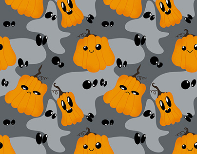 Halloween seamless pattern with cute pumpkins