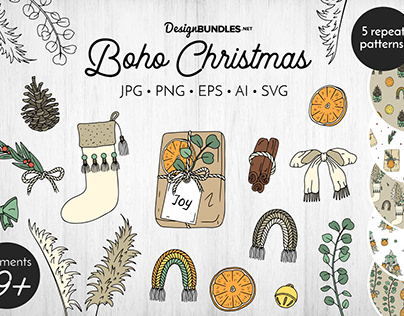 Boho Christmas Spirit: A Hand-Drawn Festive Collection