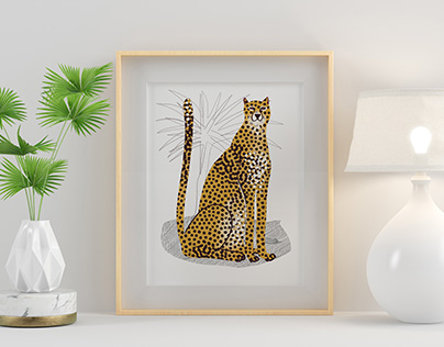 Leopard - hand drawn Illustration with collage element