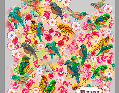 Pássaros cores e flores